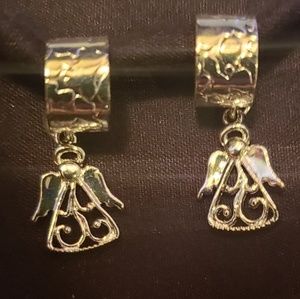 Silver ear clamps with angel dangle
